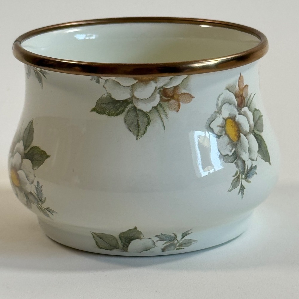 MacKenzie-Childs 1995 Camp MacKenzie Floral Enamel Small Bowl Bronzed Rim